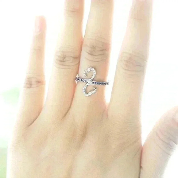 New 14k Gold Plated Silver Diamond Blue Sapphire Infinity Heart Ring - Picture 2 of 5